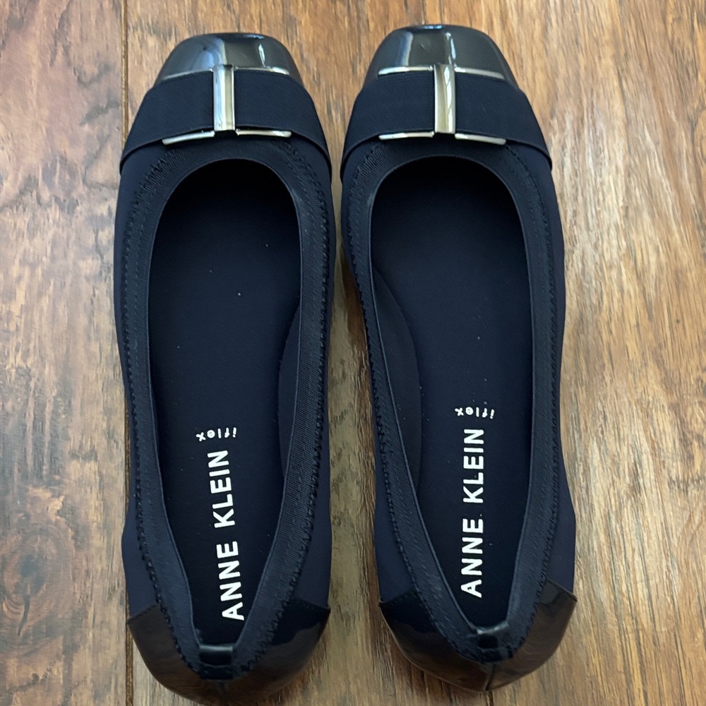 Anne Klein Black Flats with Silver Accents